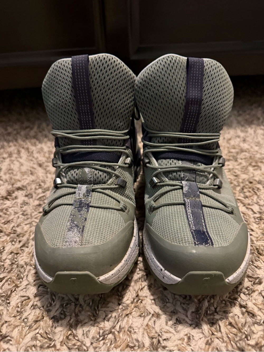 Women’s Olive Green Athletic Sneakers with Navy Accent